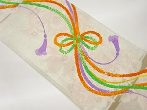 リサイクル　束ね組紐に花模様織出し袋帯